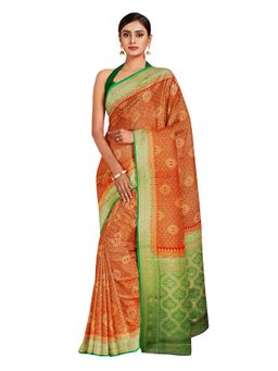 Mimosa - Red Kanjivaram Style Art Silk Saree With Unstitched Blouse