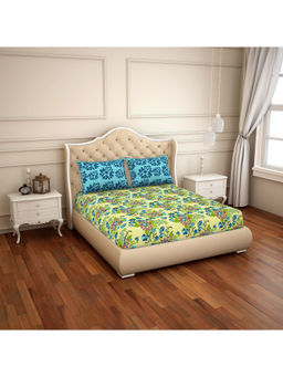 CORE Designed by SPACES - Yellow Nature 144 Tc 1 Queen Bedsheet With 2 Pillow Cover