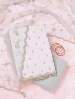 Koskii - Light Pink Zari Work (Gold) Tissue Unstitched Kurta with Bottom & Dupatta