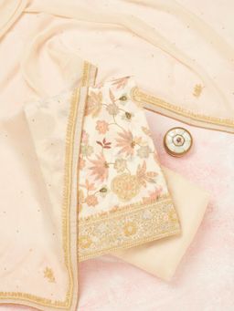 Koskii - Cream Cutdana Crepe Unstitched Kurta with Bottom & Dupatta