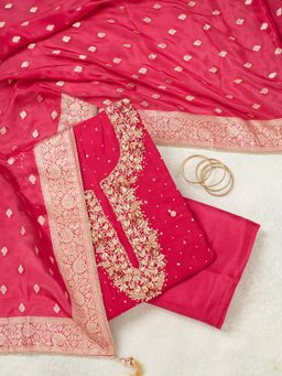 Koskii - Rani Pink Cutdana Crepe Unstitched Kurta with Bottom & Dupatta