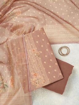 Koskii - Mauve Zari Work (Gold) Chanderi Unstitched Kurta with Bottom & Dupatta