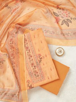 Koskii - Mustard Zari Work (Gold) Chanderi Unstitched Kurta with Bottom & Dupatta