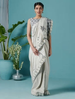 Fabindia - Linen Floral Applique Sari