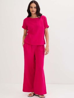 Femmella - Pink Solid Relaxed Top and Pant (Set of 2)