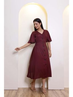 Femme Sequel - Wine Solid A-Line Dress
