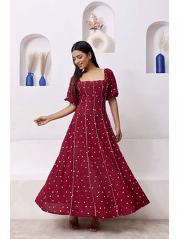 Femme Sequel - Maroon Printed A-Line Dress