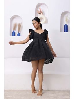 Femme Sequel - Black Self Design A-Line Dress