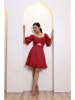 Femme Sequel - Red Solid A-Line Dress