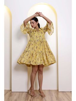 Femme Sequel - Yellow Printed Flared Dress