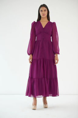 Myclo - Purple Solid A-Line Dress