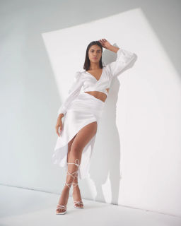 Myclo - White Solid Regular Top and Skirt (Set of 2)