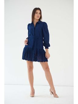 Myclo - Blue Solid A-Line Dress