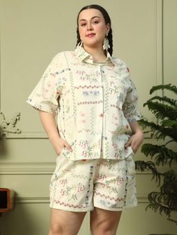 Oxolloxo - Beige Printed Regular Shirt and Shorts (Set of 2)