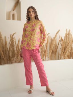 SAY - Mustard Floral Regular Top and Pant (Set of 2)