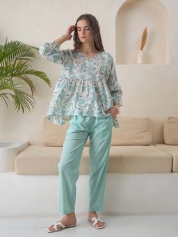 SAY - Blue Floral A-Line Tunic and Pant (Set of 2)