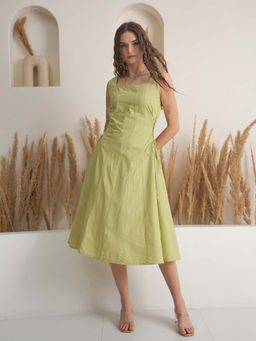 SAY - Green Solid A-Line Dress