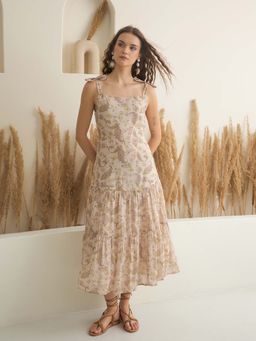 SAY - Peach Printed A-Line Dress