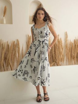 SAY - White Printed A-Line Dress