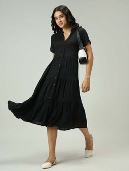 Outzidr - Black Button Down Tiered Midi