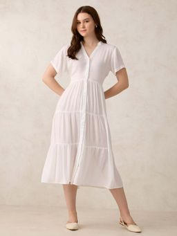 Outzidr - White Button Down Tiered Midi