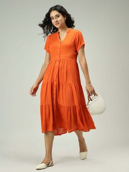 Outzidr - Rust Button Down Tiered Midi