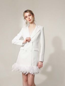 SHEEN COUTURE - White Solid Regular Dress