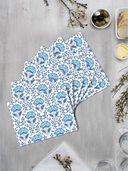 Space of Joy - Blue Flower Motif Premium Printed Rectangular MDF Wooden Placemats