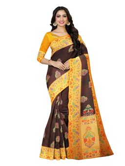 Mimosa - Brown Kanjivaram Style Art Silk Saree With Unstitched Blouse