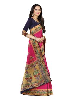 Mimosa - Pink Floral Embellished Saree With Unstitched Blouse