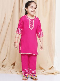 AJ Dezines - Three Fourth sleeves Pink Kurti with Pyjama for Girls (Set of 2)