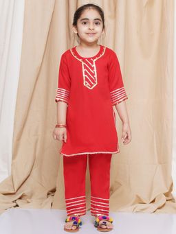 AJ Dezines - Three Fourth sleeves Red Kurti with Pyjama for Girls (Set of 2)