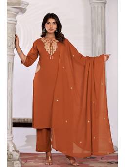 Zari Jaipur - Orange Stitched Kurta with Pant and Dupatta