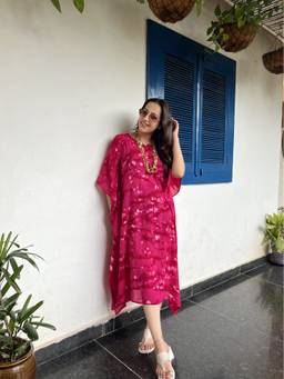 Maaesa - Pink Womens Tie and Dye Casual Rayon Flowy Style Kaftan