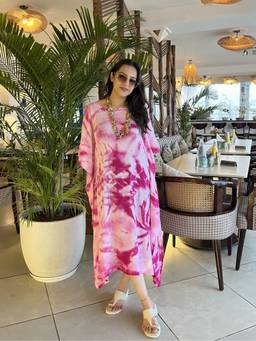 Maaesa - Pink Wome's Tie and Dye Casual Rayon Flowy Style Kaftan