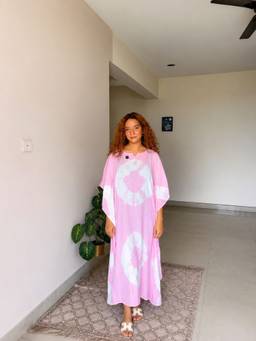 Maaesa - Pink Women Tie and Dye Casual Rayon Flowy Style Kaftan