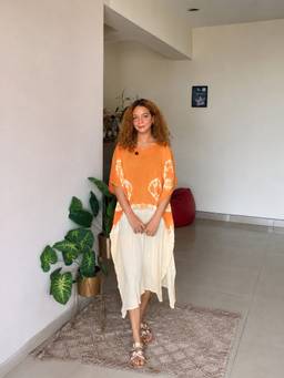 Maaesa - Orange Women Tie and Dye Casual Rayon Flowy Style Kaftan