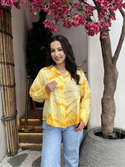 Maaesa - Yellow Women Casual Rayon Tie and Dye Relaxed Fit Shirt