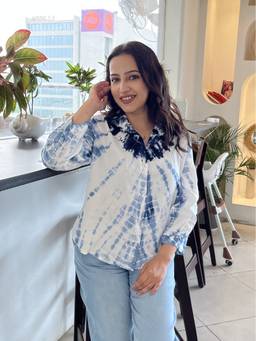 Maaesa - Blue Women Casual Rayon Tie and Dye Relaxed Fit Shirt
