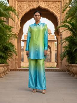 FashionTownie - Green Woman's Satin Ombre Co-ord