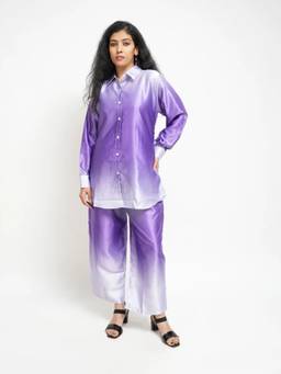 FashionTownie - Purple Woman's Satin Ombre Co-ord
