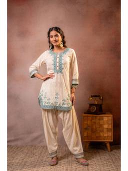 Juniper - Off White Cotton Kurta with Salwar