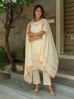 Bud & Tulip - Surupa Straight Kurta with Pant and Dupatta (Set of 3)