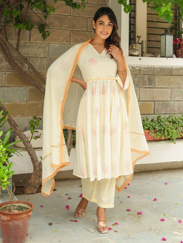 Bud & Tulip - Surupa Gathered Anarkali Kurta with Pant and Dupatta (Set of 3)