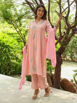 Bud & Tulip - Medha Pink Kurta with Pant and Dupatta (Set of 3)