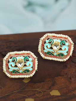 OOMPH - Multi-Color Meenakari Enamel Stud Earrings - Rectangle Indo-Western