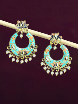 OOMPH - Ferozi Turquoise Meenakari Chandbali - Floral Design for Women