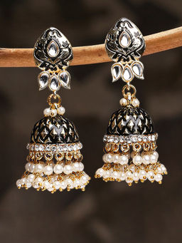 OOMPH - Black Meenakari Jhumka Earrings - Floral Design for Women Stylish Latest