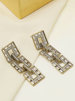 OOMPH - Gold Tone Crystal Studded Party-Wear Drop Earrings for Women