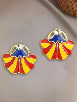 OOMPH - Multi-Color Meenakari Enamel Stud Earrings - Indo-Western Floral Design